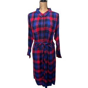 NWT Lucky Brand Plaid Shirt Dress‎ Belted Blue Red Flannel Country Plus Size 1X